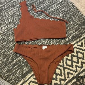 TopShop Burnt Orange Scallop Detail One Shoulder Bikini